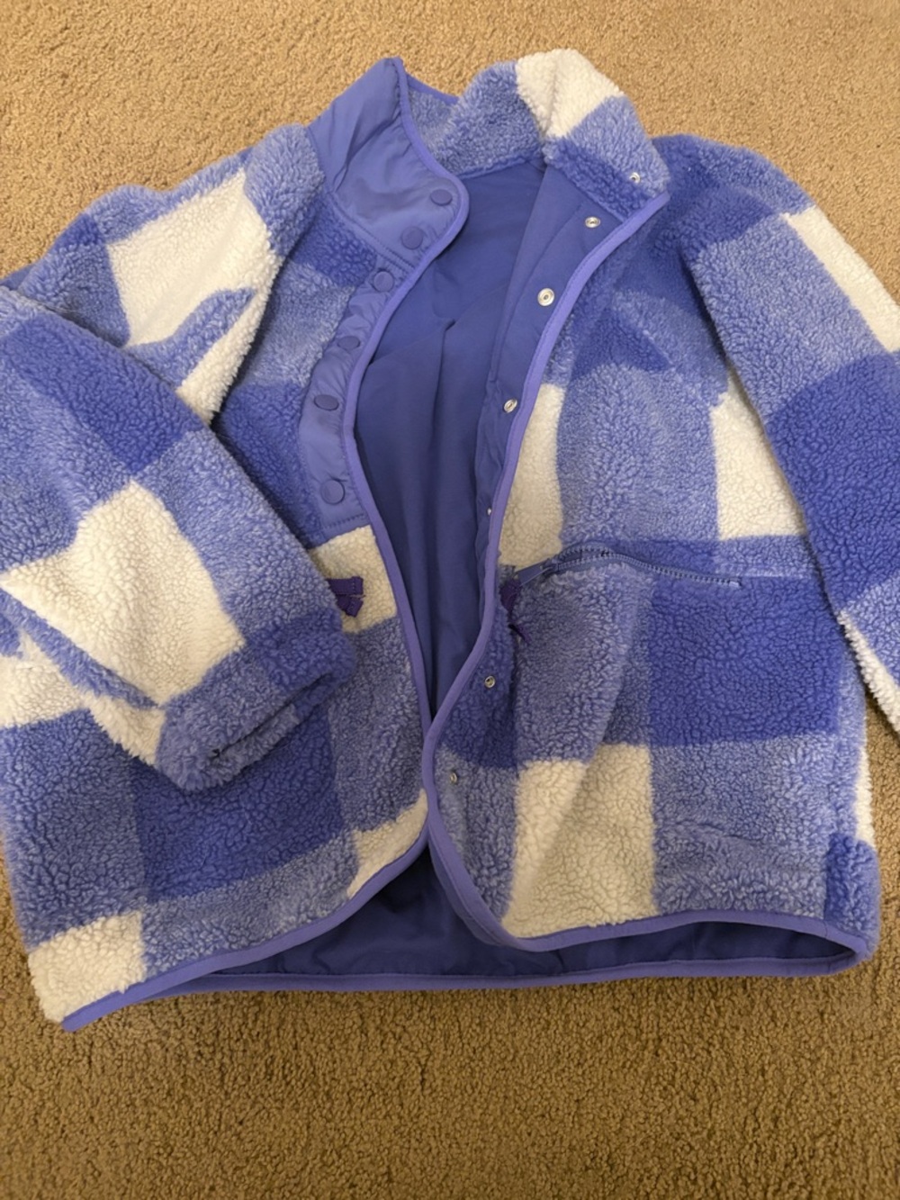 FP Movement by Free People Lavender and Cream Checkered Teddy Jacket